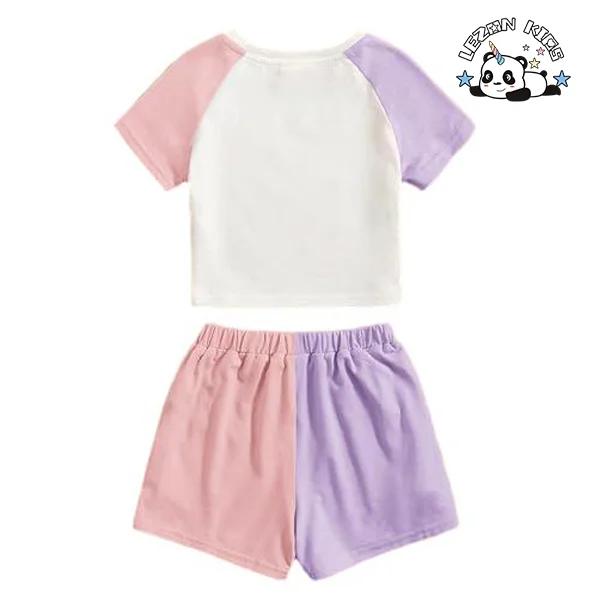 LEZONKIDS - Customized Designs Beaded Set Color Block Kids Trackset Girls Clothing Sets for Summer